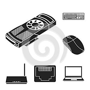 Personal computer black icons in set collection for design. Equipment and accessories vector symbol stock web