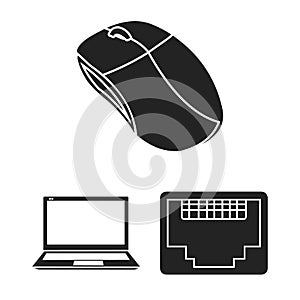 Personal computer black icons in set collection for design. Equipment and accessories vector symbol stock web