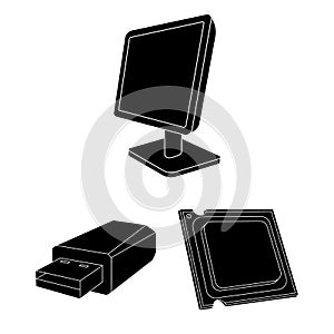 Personal computer black icons in set collection for design. Equipment and accessories vector symbol stock web