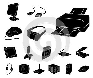 Personal computer black icons in set collection for design. Equipment and accessories vector symbol stock web