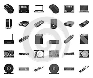 Personal computer black.mono icons in set collection for design. Equipment and accessories vector symbol stock web