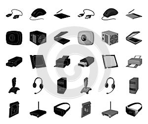 Personal computer black.mono icons in set collection for design. Equipment and accessories vector symbol stock web