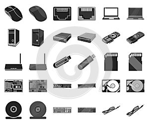 Personal computer black,monochrome icons in set collection for design. Equipment and accessories vector symbol stock web