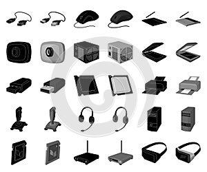 Personal computer black,monochrome icons in set collection for design. Equipment and accessories vector symbol stock web