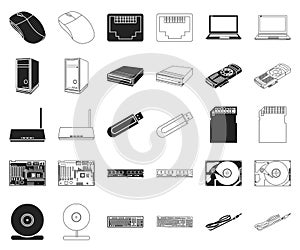 Personal computer black,outline icons in set collection for design. Equipment and accessories vector symbol stock web