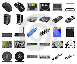 Personal computer cartoon,black icons in set collection for design. Equipment and accessories vector symbol stock web