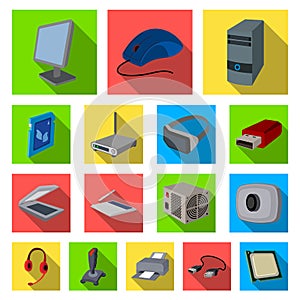 Personal computer flat icons in set collection for design. Equipment and accessories vector symbol stock web