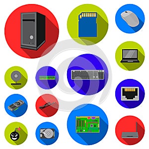 Personal computer flat icons in set collection for design. Equipment and accessories vector symbol stock web