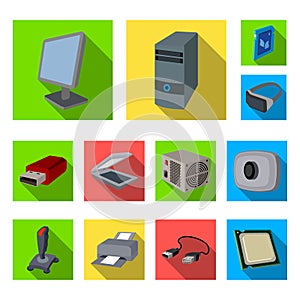 Personal computer flat icons in set collection for design. Equipment and accessories vector symbol stock web