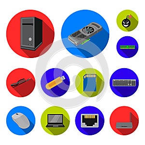 Personal computer flat icons in set collection for design. Equipment and accessories vector symbol stock web