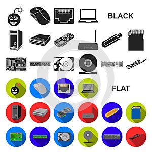 Personal computer flat icons in set collection for design. Equipment and accessories vector symbol stock web