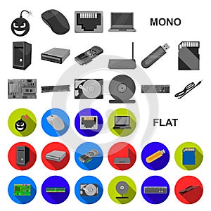 Personal computer flat icons in set collection for design. Equipment and accessories vector symbol stock web