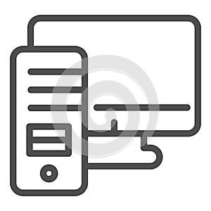 Personal computer line icon. Workstation case with monitor symbol, outline style pictogram on white background