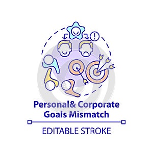 Personal and corporate goals mismatch concept icon