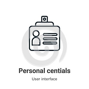 Personal credentials outline vector icon. Thin line black personal credentials icon, flat vector simple element illustration from