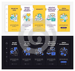 Personal creeds onboarding vector template