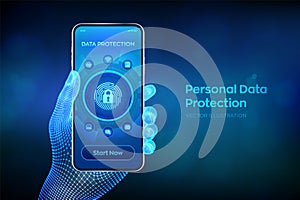 Personal Data protection business concept. Cyber Security. Fingerprint with padlock icon. Private secure and safety. Closeup