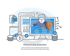 Personal data protection, cyber security safety internet technology