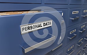 Personal data protection and privacy concept. A lot of cabinets with documents and files. 3D rendered illustration