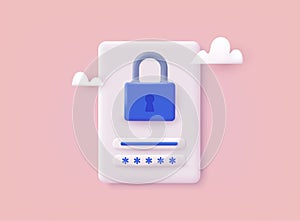 Personal data security concept. Secure information transfer background. 3D Web Vector Illustrations