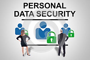 Personal data security concept watched by business people