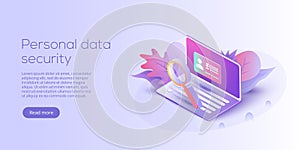 Personal data security isometric vector illustration. Online server id protection system concept. Secure login transaction with p