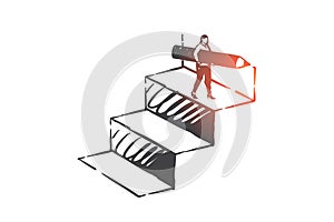 Personal development, career ladder, self improvement concept sketch. Hand drawn isolated vector