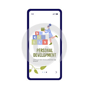 Personal development and skills improvement banner flat vector illustration.