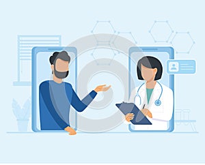 Personal doctor giving advice for patient landing page website illustration vector flat design