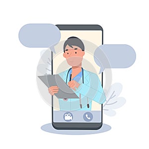 Personal doctor giving advice for patient, medical app. Flat Vectorcartoon character illustration
