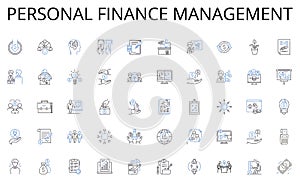 Personal Finance Management line icons collection. Skyscrapers, Traffic, Crowds, Pollution, Diversity, Culture