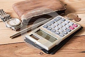 Personal finance object on wood