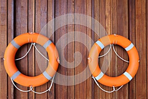 Personal flotation device hanging on the wall