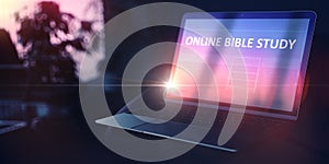 Personal Growth Concept. Online Bible Study on Laptop. 3D.