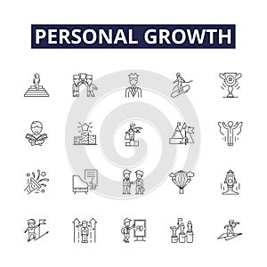 Personal growth line vector icons and signs. Progress, Refinement, Maturity, Expansion, Realization, Advancement
