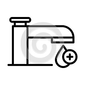 Personal hand hygiene, faucet water drop, disease prevention and health care line style icon