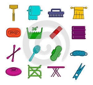 Personal hygiene icon set, color outline style