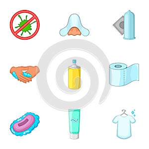Personal hygiene icons set, cartoon style