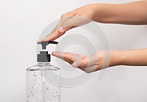 Personal hygiene. people washing hand by hand sanitizer alcohol gel for cleaning and disinfection, prevention of germs