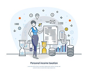 Personal income taxation, taxes and fees paying concept