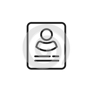 Personal info data icon vector isolated, line outline user, profile card details symbol, my account pictogram idea