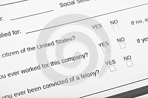 Personal information application. Focus on the section citizen of United States and check box