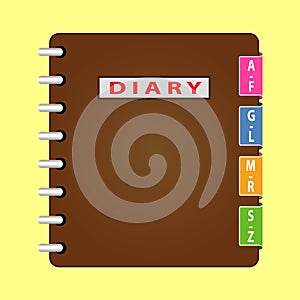 Personal organizer. Diary with brown cover. Vector