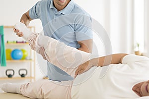 Personal physiotherapist rehabilitating joints