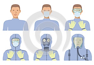 Personal protective equipment against biochemical threats. Different levels of protection.