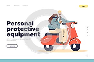 Personal protective equipment concept of landing page with man riding motorcycle