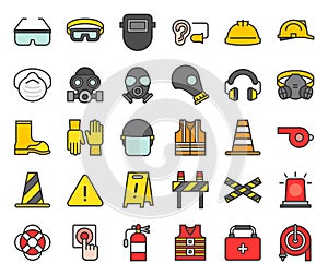 Personal Protective equipment and firefighter equipment icon, filled outline