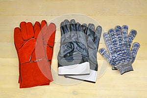 Personal protective equipment for hands. Peraki welder tarpaulin. Rubberized gloves. Cotton gloves