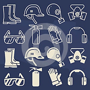 Personal protective equipment icons set - safety work protection elements