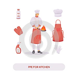Personal protective equipment for kitchen flat concept vector illustration